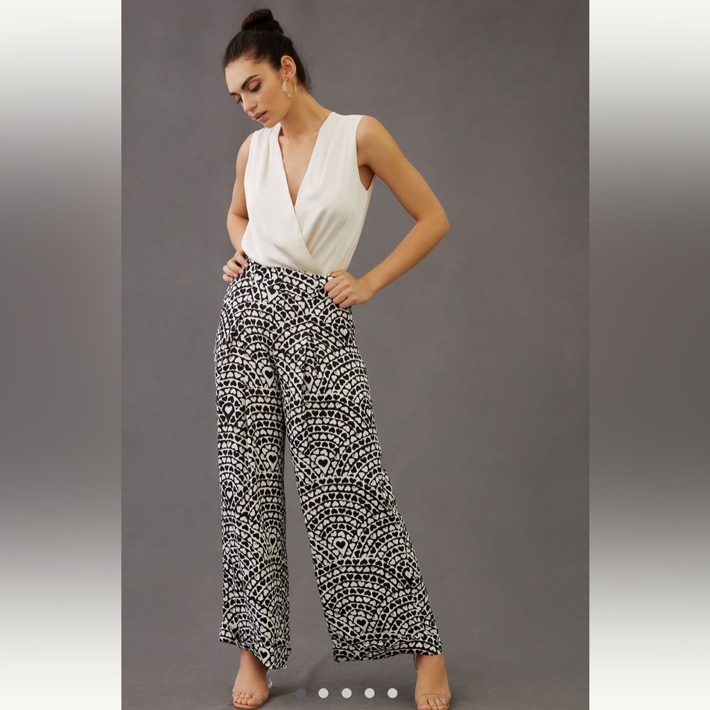 Anthropologie Farm Rio Heart Pleated Wide-Leg Pants
